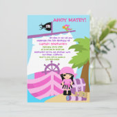 Pirate Ship Girl Birthday Party Invitation Kaart (Staand voorkant)