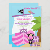 Pirate Ship Girl Birthday Party Invitation Kaart (Voorkant / Achterkant)