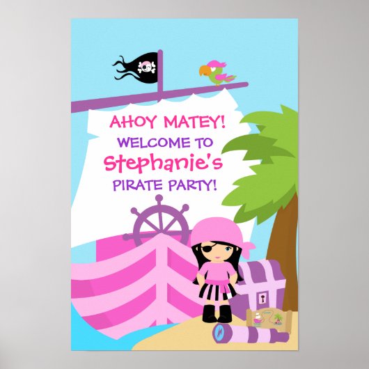 Pirate Ship Girl Birthday Party Poster (Voorkant)