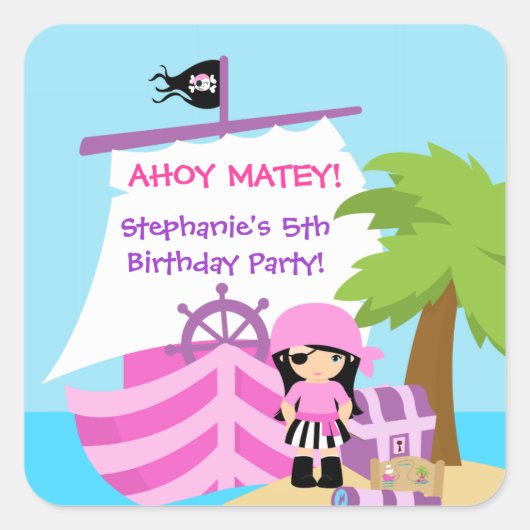 Pirate Ship Girl Birthday Party Sticker (Voorkant)