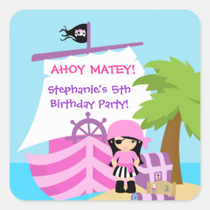 Pirate Ship Girl Birthday Party Sticker