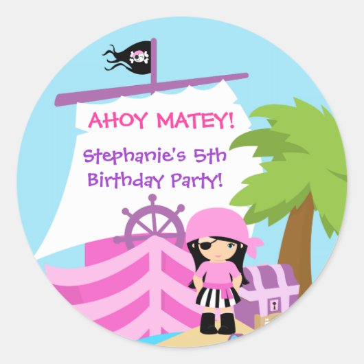 Pirate Ship Girl Birthday Party Sticker (Voorkant)