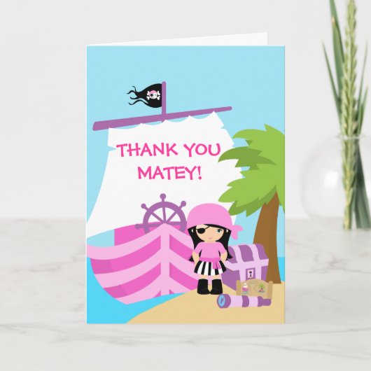 Pirate Ship Girl Birthday Party Thank You Card Bedankkaart (Voorkant)