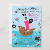 Pirate ship girl-uitnodiging. kaart (Voorkant)