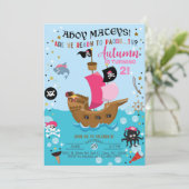 Pirate ship girl-uitnodiging. kaart (Staand voorkant)