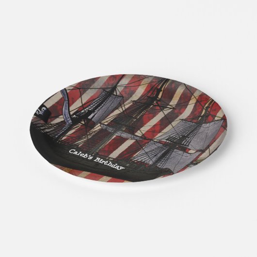 Pirate Ship Grunge Birthday Party Borden Papieren Bordje (Gekanteld)