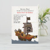 Pirate Ship Grunge Birthday Party Invitation Kaart (Staand voorkant)