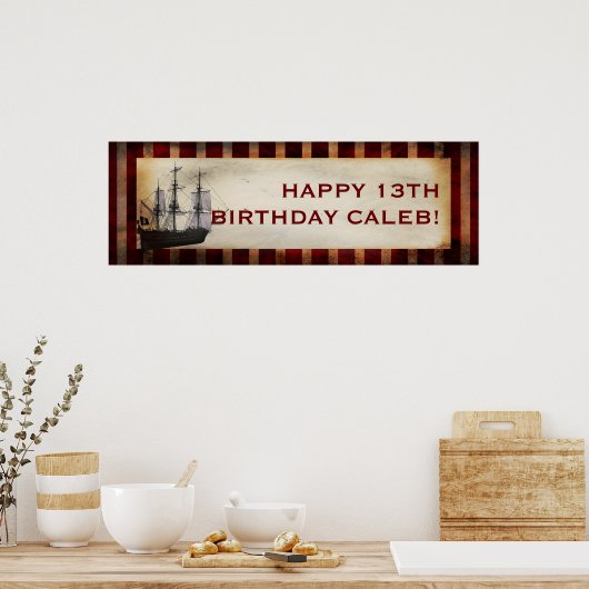 Pirate Ship Grunge Custom Birthday Party Banner Poster (Keuken)