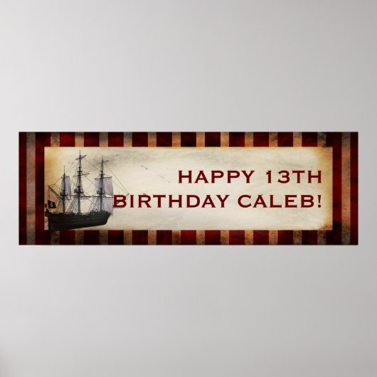 Pirate Ship Grunge Custom Birthday Party Banner Poster (Voorkant)