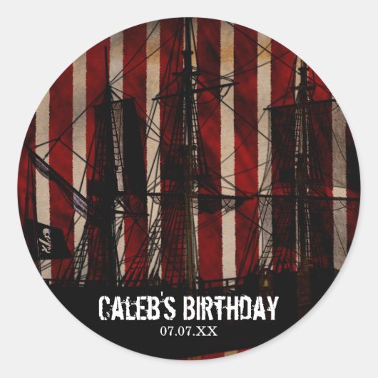 Pirate Ship Grunge Verjaardagsfeestickers Ronde Sticker (Voorkant)