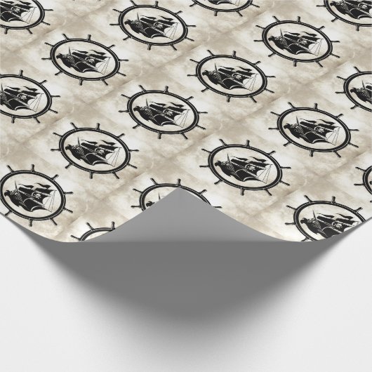Pirate Ship in Ship's Wheel Cadeaupapier (Hoek)