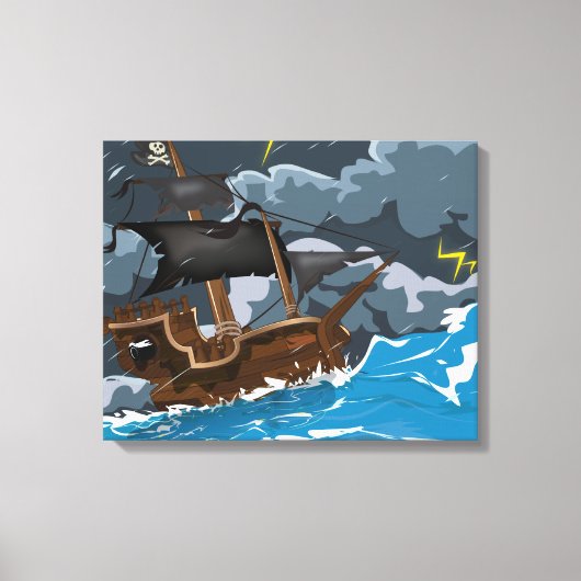 Pirate Ship in Storm Canvas Afdruk (Voorkant)