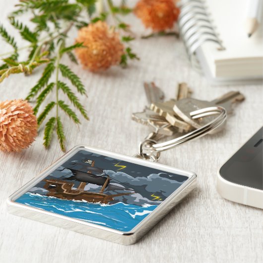 Pirate Ship in Storm Sleutelhanger (Zijkant)