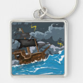 Pirate Ship in Storm Sleutelhanger (Voorkant)