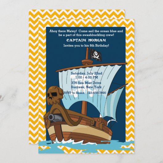 Pirate Ship Invitation Kaart (Voorkant / Achterkant)