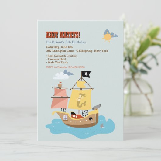 Pirate Ship Invitation Kaart (Staand voorkant)