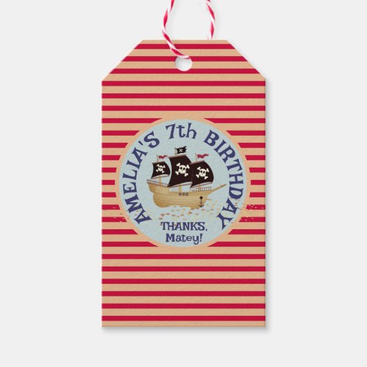 Pirate Ship Kids Birthday Party Cadeaulabel (Voorkant)