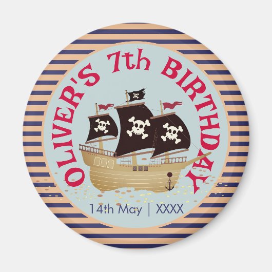 Pirate Ship Kids Birthday Party Magneet (Voorkant)