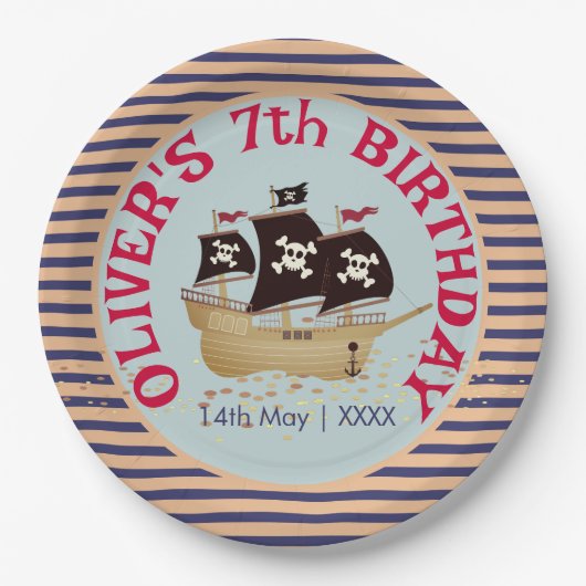 Pirate Ship Kids Birthday Party Papieren Bordje (Voorkant)