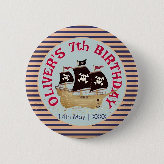 Pirate Ship Kids Birthday Party Ronde Button 5,7 Cm (Voorkant)