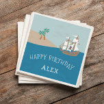 Pirate Ship Kids Birthday Party Servetten<br><div class="desc">Ahoy, Matey. Maak je verjaardagsfeestje extra speciaal met deze schattige piraten, de stickers. In het ontwerp is een piratenschip afgebeeld dat op de hoge zeeen vaart en op weg is naar een zandstrand dat met palmbomen is bedekt. Voeg twee lijnen van douanetekst toe gebruikend de verstrekte gebieden — getoond met...</div>