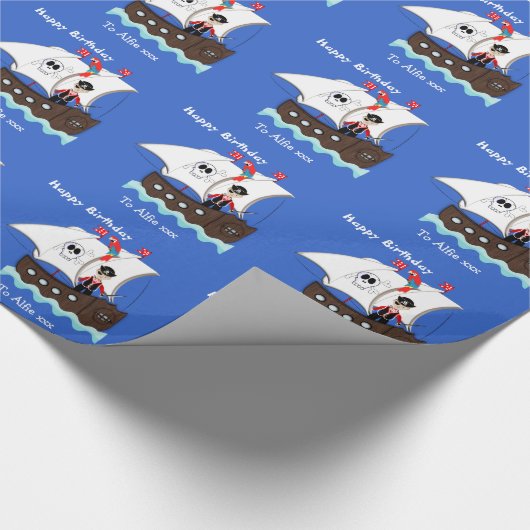 Pirate Ship Kinder Cute Personalized Cadeaupapier (Hoek)