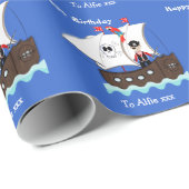 Pirate Ship Kinder Cute Personalized Cadeaupapier (Rol Hoek)