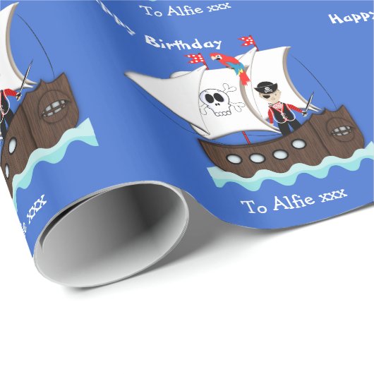 Pirate Ship Kinder Cute Personalized Cadeaupapier (Rol Hoek)