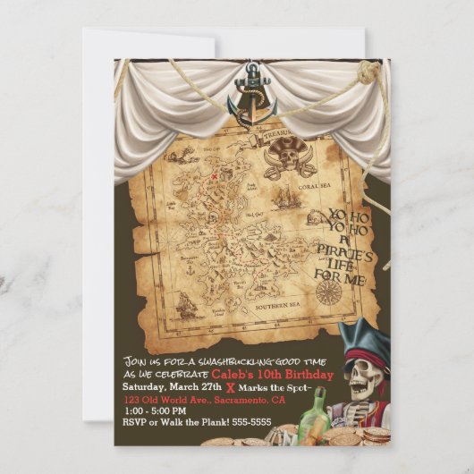 Pirate Ship  Map Treasure Birthday Party Kaart (Voorkant)