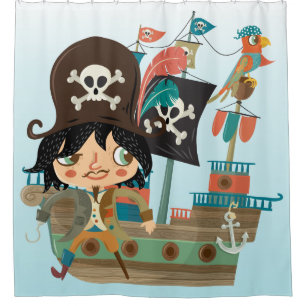 Pirate Ship met papegaai en Peg Beenpiraat Douchegordijn
