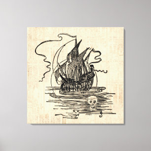 Pirate Ship met Skulls  Pirate Art Canvas Afdruk