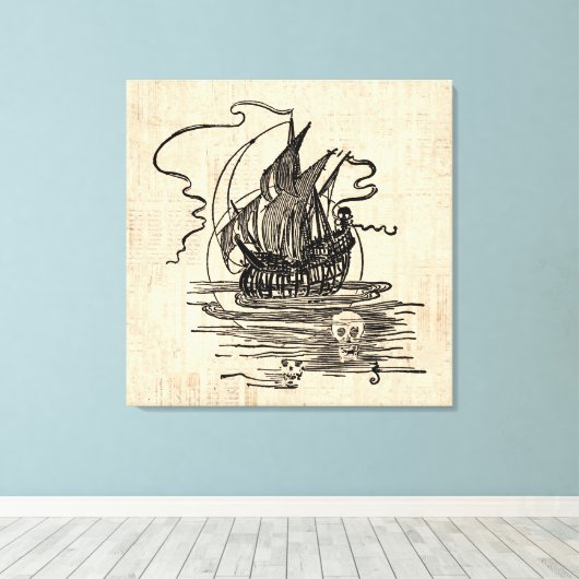 Pirate Ship met Skulls  Pirate Art Canvas Afdruk (Insitu (Houten vloer))