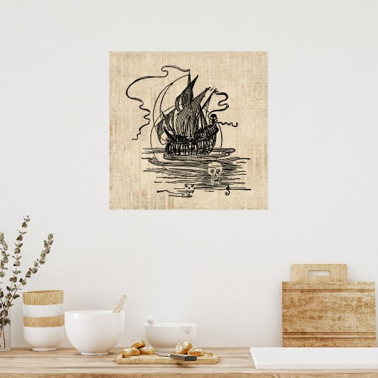 Pirate Ship met Skulls  Pirate Art Poster (Keuken)