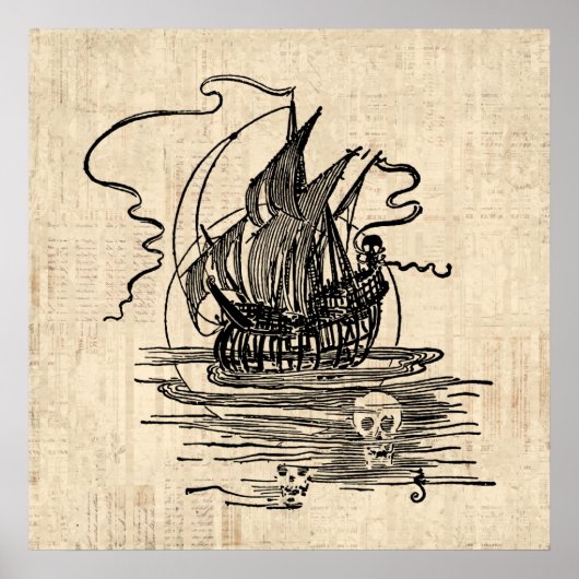 Pirate Ship met Skulls Pirate Art Poster (Voorkant)