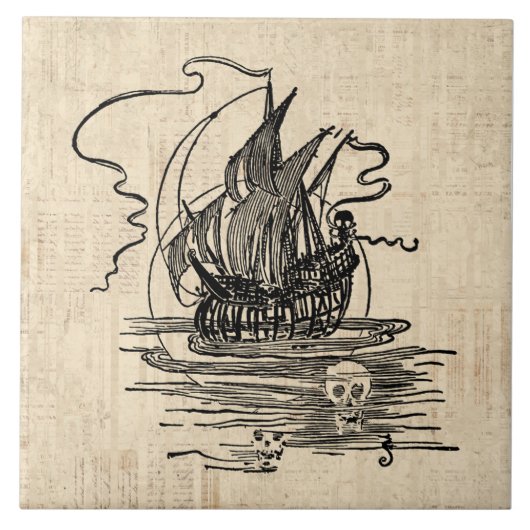 Pirate Ship met Skulls  Pirate Art Tegeltje (Voorkant)
