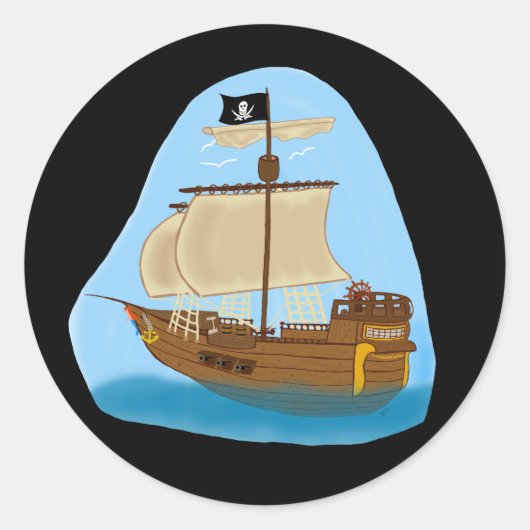 Pirate Ship met vlag Ronde Sticker (Voorkant)