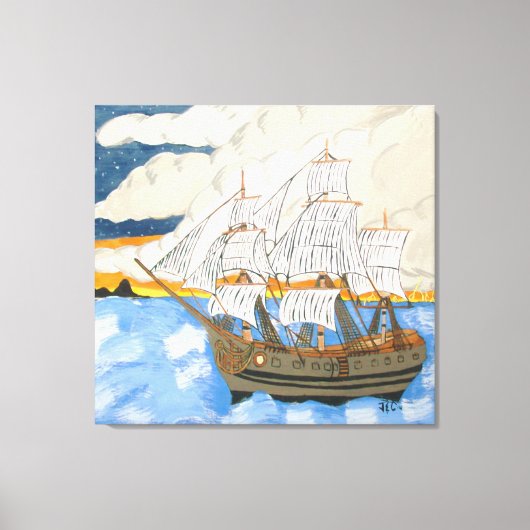 Pirate Ship op Zee op Canvas Afdruk (Voorkant)