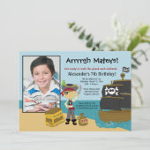 Pirate Ship Photo Boy's Birthday Invitation 5x7 Kaart (Staand voorkant)