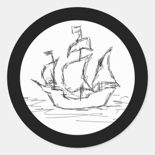 Pirate Ship. Ronde Sticker (Voorkant)