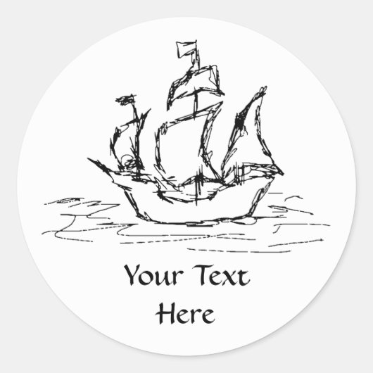Pirate Ship. Ronde Sticker (Voorkant)