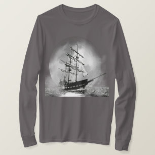 Pirate Ship Sailing out of the Fog Moon T-Shirt