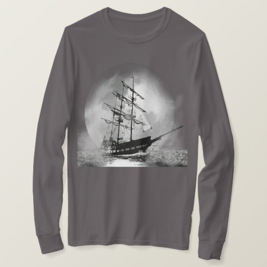 Pirate Ship Sailing out of the Fog Moon T-Shirt (Design voorkant)