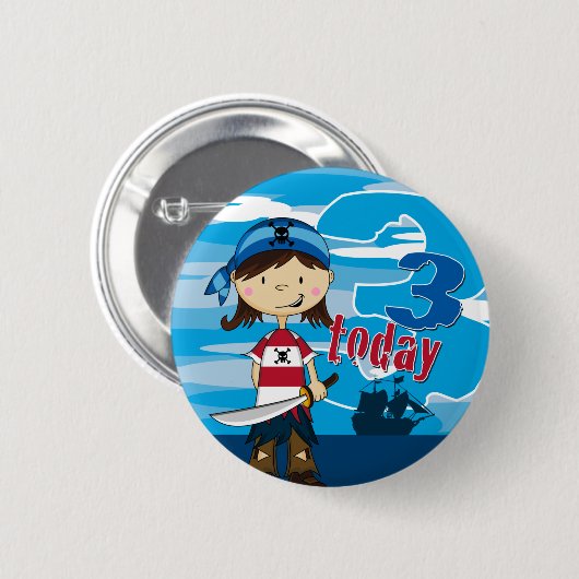 Pirate Ship Scene 3rd Birthday Button Badge (Voorkant /achterkant)