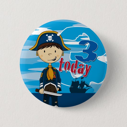 Pirate Ship Scene 3rd Birthday Button Badge (Voorkant)