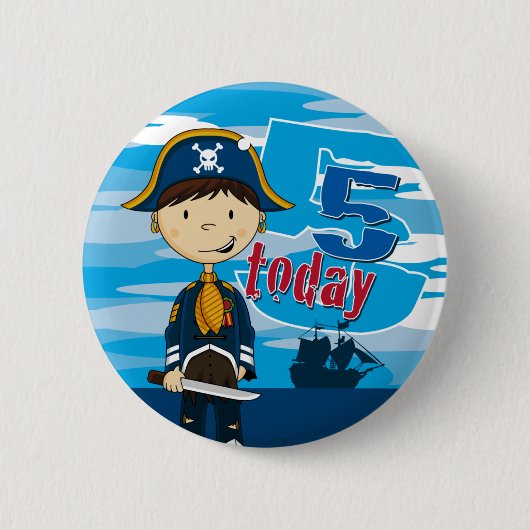 Pirate Ship Scene 5th Birthday Button Badge (Voorkant)