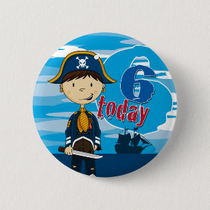 Pirate Ship Scene 6th Birthday Button Badge