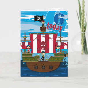 Pirate Ship Scene 6th Birthday Card Kaart