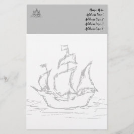 Pirate Ship, schetsstijl. Nautisch Briefpapier