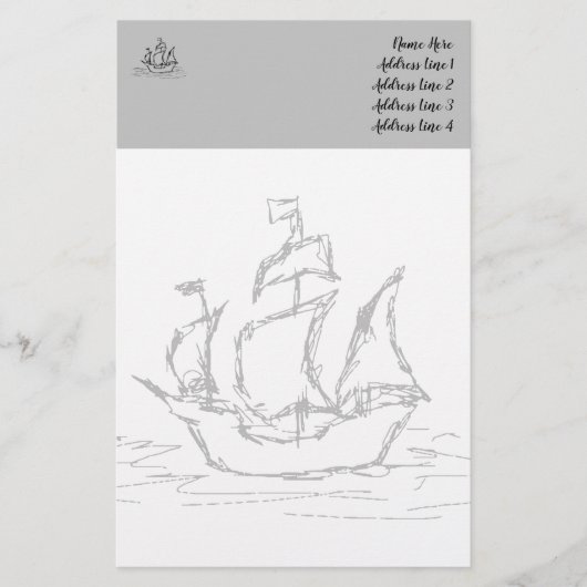 Pirate Ship, schetsstijl. Nautisch Briefpapier (Voorkant)