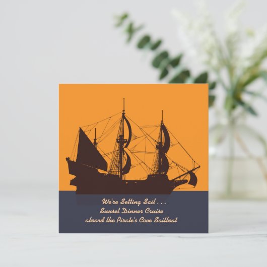 Pirate Ship Silhouette Invitation Kaart (Staand voorkant)